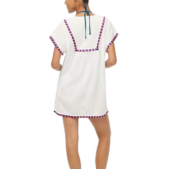 NWT J.Crew White Fringe Beach Tunic Cover-Up Multi Trim Tassel Size M - Picture 3 of 7